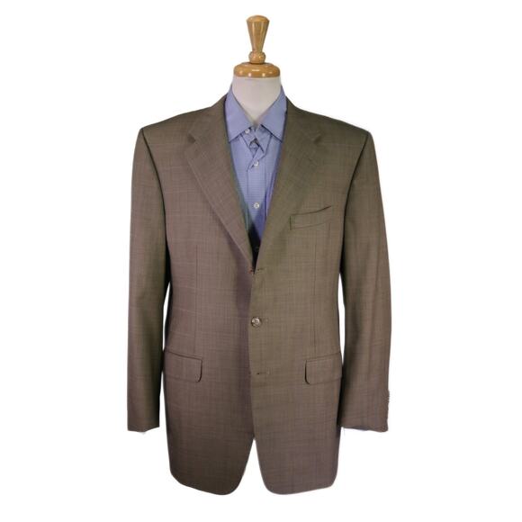 Corneliani Brown Windowpane Super 120's Wool Sportcoat Blazer 44R - Picture 1 of 12